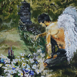 Vyacheslav Shcherbakov: 'angel', 2019 Acrylic Painting, Death. Artist Description: An angel at the grave. The painting is drawn on a fiberboard. ...