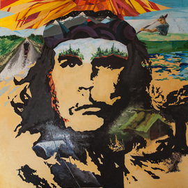 Vyacheslav Shcherbakov: 'che guevara', 2021 Acrylic Painting, Famous People. Artist Description: Che Guevara is synonymous with freedom and courage. The picture has incorporated images that speak of real courage and boundless freedom. Survival in a tent in a wild forest, lonely fishing in a boat, crazy motorcycle racing, kayaking on an inaccessible river. The picture is imbued with the ...