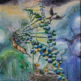 Vyacheslav Shcherbakov: 'dna', 2019 Acrylic Painting, Ecological. Artist Description: Plexus of Eternity.An infinite birth cycle programmed by the creator. Life itself, originating from water, rushes to the stars and is only one earthly form possible in the universe. And the code of this life is recorded and closed. Everything: animal plants, fish, birds  all kingdoms only ...