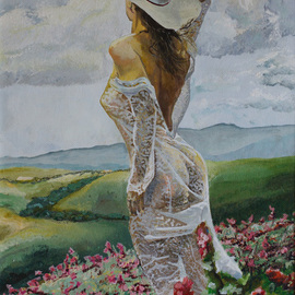 Vyacheslav Shcherbakov: 'grace', 2020 Acrylic Painting, Nudes. Artist Description: Hills and foothills of Italy.  A light breeze, typical of such places, fills the body with coolness on a hot summer day.  It breathes easily, smells of herbs and flowers.  Freedom, grace, aspiration to a beautiful future is expressed in the subtle outlines of the female figure.The ...