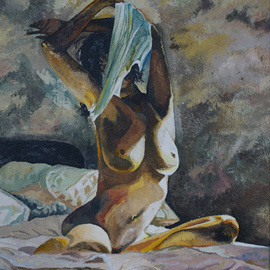 Vyacheslav Shcherbakov: 'morning enjoyment', 2020 Acrylic Painting, Nudes. Artist Description: In the early summer morning, already hot rays made their way into the room, filling it with sunlight.  Overslept, was the first thing that occurred to her.  Well, let it beBut what a wonderful dayShe began to dresss lowly.  Birds were chirping in the window, and a light ...