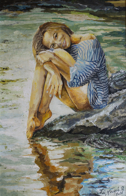 Artist Vyacheslav Shcherbakov. 'Woman By The Water' Artwork Image, Created in 2019, Original Painting Acrylic. #art #artist