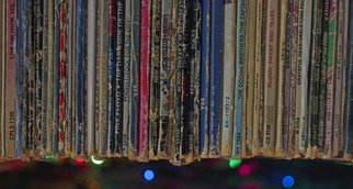 Shelley Catlin: 'Vinyl with lights', 2014 Digital Photograph, Music.    Vinyl LPs, bokeh background, on metallic paper face mounted on plexiglass   ...