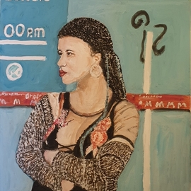 Dan Shiloh: 'Woman in Costa Rica', 2023 Acrylic Painting, Portrait. Artist Description: Woman standing in front of McDonalds in Costa Rica...