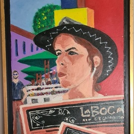 Dan Shiloh: 'Woman in La Boca Argentina', 2023 Acrylic Painting, Cityscape. Artist Description: La Boca Argentina women promoting events...