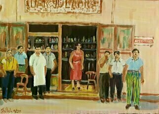 Dan Shiloh: 'bar in italy', 2023 Acrylic Painting, Urban. Scene from a coffee bar in south Italy...