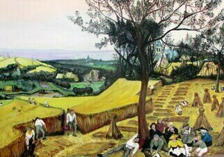Dan Shiloh: 'bruegel copy the havest', 2023 Acrylic Painting, Landscape. Bruegel harvest copy ...