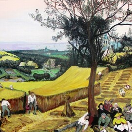 Dan Shiloh: 'bruegel copy the havest', 2023 Acrylic Painting, Landscape. Artist Description: Bruegel harvest copy ...