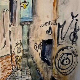 Dan Shiloh: 'genoa italy', 2023 Tempera Painting, Cityscape. Artist Description: Street in Genoa Italy...