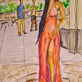 Dan Shiloh: 'genoa italy woman pose', 2023 Acrylic Painting, Cityscape. Artist Description: Woman posing on the street of Genoa Italy...
