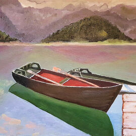 Dan Shiloh: 'lake view', 2023 Acrylic Painting, Landscape. Artist Description: Boat in a lake ...
