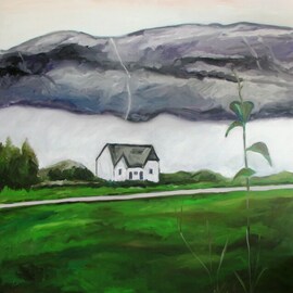 Dan Shiloh: 'norway single building', 2023 Acrylic Painting, Landscape. Artist Description: A single house in Norway...