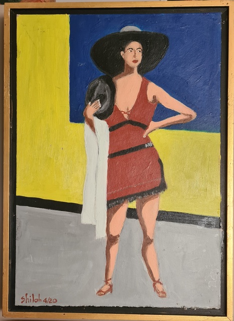 Dan Shiloh  'Woman Selling Hats', created in 2023, Original Painting Tempera.
