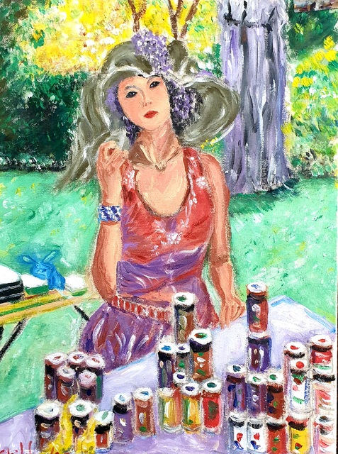 Artist Dan Shiloh. 'Woman Selling Jam' Artwork Image, Created in 2023, Original Painting Tempera. #art #artist
