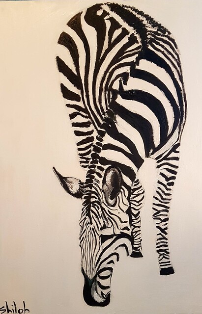 Artist Dan Shiloh. 'Zebra White Background' Artwork Image, Created in 2023, Original Painting Tempera. #art #artist