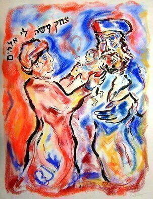 Shoshannah Brombacher: 'Avraham adn Sarah', 2007 Pastel, Biblical.  Avraham and Sarah rejoice in having their promised son, Yitzhak. I make many biblical scenes on commission.Please CONTACT me for all information about price, availability, commissions etc. : SHOSHBM@ AOL. COM Thank you ...