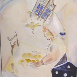 J. Brombacher: 'Kneading the Dough', 1996 Oil Painting, Judaic. Artist Description: This painting shows the wife of the Berdichever Rebbe kneading the dough for challos. She used to say: I wish that my husbands thoughts at making kiddush are as holy as mine while kneading my dough....