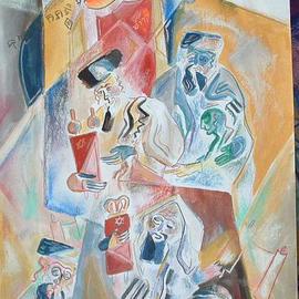 Shoshannah Brombacher: 'Simchat Torah', 2004 Other Drawing, Dance. Artist Description: Chassidim take Torah scrolls out of the Aron to dance.This work is already framed and can be shipped immediately...