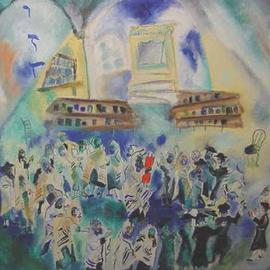 Shoshannah Brombacher: 'Simchat Torah in Williamsburg', 1994 Oil Painting, Judaic. Artist Description: This dance on Simchat Torah I saw in shul in Williamsburg when I lived there....