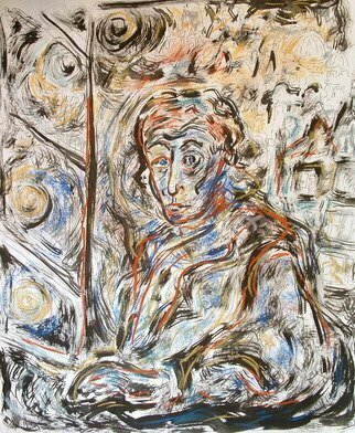 Shoshannah Brombacher: 'The philosopher', 2006 Other Drawing, People.  A philosopher looks into the night through his window which reflects the lights of Prague. ...
