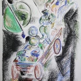 Shoshannah Brombacher: 'The wagon of the baal shem', 1995 Pastel Drawing, Biblical. Artist Description: The artist has made numerous drawings of the Chassidic Master called the Baal Shem Tov, or Besht, his wagon, and stories about him.  Here he flies miraculously through the air with his Chassidim.  ...