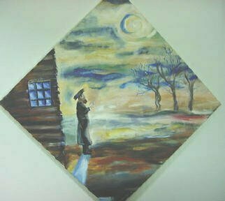 Shoshannah Brombacher: ' Blessing of the Moon', 1999 Oil Painting, Judaic. A Chassid is praying the beautiful and mystic prayer for the coming month ( birkat ha- levana) . I have a lot of work about Jewish ceremonies and Festivals, Chassidic and non Chassidic. Please ask me....