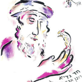 Shoshannah Brombacher: 'chad kadya', 1995 Other Drawing, Judaic. Artist Description: Chad kadya is a song about a little goat kid, sung at the conclusion of the Seder. This is the first work in a set of ten. I have written and illustrated a whole Hagadah in black and white, and in color I have sets of drawings about ...