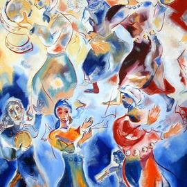 Shoshannah Brombacher: 'miriam dancing', 1997 Oil Painting, Biblical. Artist Description: This is one of my paintings bout Biblical women.  Miriam, Mosessister, took her tambourine after the Jews got safely on dry land and escaped Pharaoh s heir, and sang an song of praise.  All the Jewish women sang and danced with her. ...