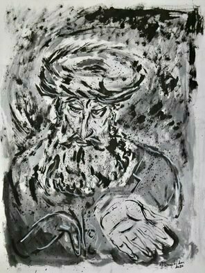 Shoshannah Brombacher: 'shpoler zeida study house', 2020 Ink Drawing, Judaic. This is a portrait of a studying rabbi in a series I made about the famous Chassidic Master known as the Shpoler Zeida. The technique is charcoal and ink. ...