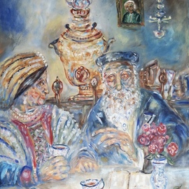 tea on shabbos afternoon painting By Shoshannah Brombacher