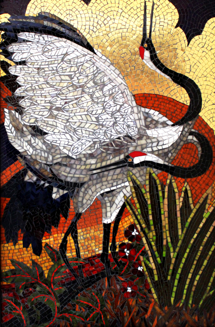 Sandra Bryant  'Cranes In Gold', created in 2019, Original Mosaic.