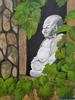 Nandini Sharma: 'laughing buddha', 2019 Acrylic Painting, Atmosphere. Beautiful laughing Buddha in your garden...