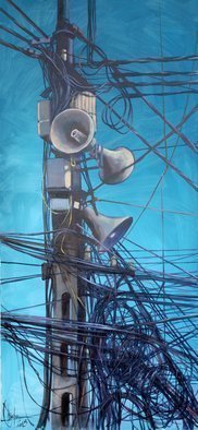 Igor Shulman: 'chaos theory 2', 2019 Oil Painting, Cityscape. Wires in Asia are a completely fascinating picture. This is a tangled form and meaning. Complete and final chaos. And suddenly even vectors of time come out of this tangle of unnatural forms. And diverge in all directions. All this seems to me the first- born chaos. And behind all ...