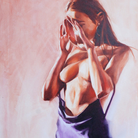 Igor Shulman: 'flash', 2019 Oil Painting, Erotic. Artist Description: One could call this picture differently.  Something like a sunny morning or a bright sun.  But this is not at all.  It is clear that the girl did not expect such a bright frontal light.  Yes, even at the most inopportune moment.So most likely, this is a ...