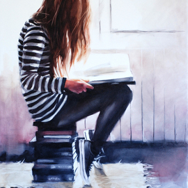 Igor Shulman: 'love to read', 2019 Oil Painting, Atmosphere. Artist Description: I do not remember who instilled in me a love of reading.  Most likely no one personally.  Most likely, this was due to idleness.  There were no computers yet and there was absolutely nothing to do.  But books in libraries have always been.  Maybe these books that I ...