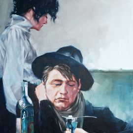 Igor Shulman: 'lovers of absinthe', 2021 Oil Painting, Atmosphere. Artist Description: Or another sad story about alcohol.  About love for pleasure and irresponsibility.You probably thought that I was an old grump or some kind of bigot.I am sure that a person lives for the sake of getting pleasure.  This is his direct task.  He is bathed in ...