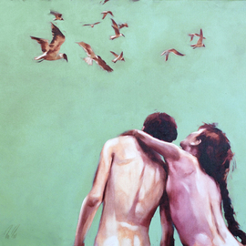 Igor Shulman: 'not our summer', 2020 Oil Painting, Atmosphere. Artist Description: I ve never had a girl with such a braid.She never hugged me under a green sky full of seagulls.I never hugged her naked on the seashore.She never could have thought about it.I ve never been to the sea at all.She too.All ...