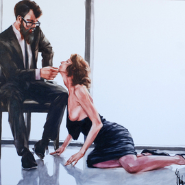 Igor Shulman: 'staff meeting', 2019 Oil Painting, Erotic. Artist Description: I ve never been to a production meeting in my life. I can not even imagine what it really is. But if these meetings take place in reality, then it is probably in such a form. So, in a simple way, at home. But this is only the ...