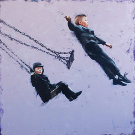 Igor Shulman: 'the swing of my childhood', 2020 Oil Painting, Children. Artist Description: I have already tried to explain why I started this project.  Remaster.I am constantly asked to repeat one or another of my paintings.Like a song on BIS.  Some of them are over 10 years old.So I started it.These are the same pictures in the ...