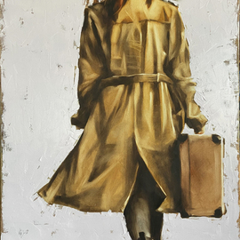 Igor Shulman: 'when you leaving go', 2021 Oil Painting, People. Artist Description: This picture is not at all about a woman with a suitcase in her hand.  This is a picture of determination.Most likely this is a picture from theFreedomproject.  And most likely this project will continue for some time.I already have 2 pictures on this topic.  Apparently ...