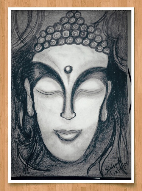 Shweta Jaiswal  'Buddha', created in 2014, Original Drawing Charcoal.