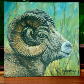 Vector Convert: 'the wild head', 2020 Oil Painting, Animals. Artist Description: The Wild Head- Sheep are fairly small compared to other ungulates  in most species, adults weigh less than 100 kg  220 lb . Males are usually heavier than females by a significant amount. Wild sheep are mostly found in hilly or mountainous habitats. ...