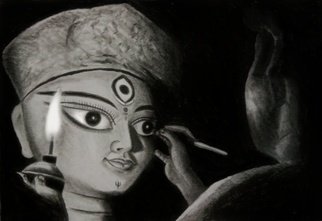 Siddhartha Das: 'goddess durga', 2020 Charcoal Drawing, Religious. Medium: Charcoal and graphite on paper...
