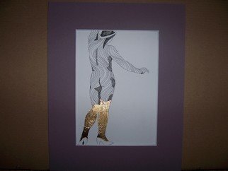 Seiglinda Welin: 'nude with gold leaf', 2012 Pen Drawing, nudes.             pen/ ink  with gold leaf,  comes  mounted 25 by 20 cms              ...
