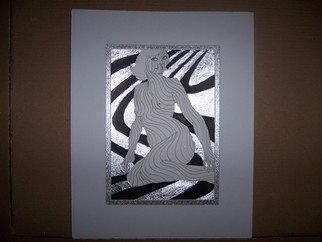 Seiglinda Welin: 'nude with silver leaf', 2012 Pen Drawing, nudes.           pen/ ink  with silver leaf,  comes mounted 25 by 20 cms            ...