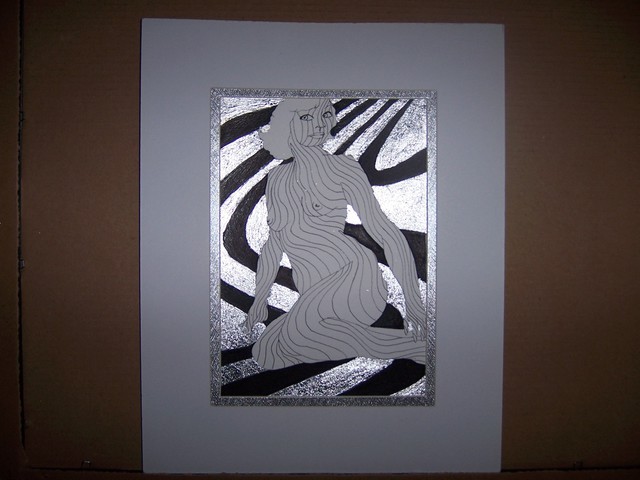 Artist Seiglinda Welin. 'Nude With Silver Leaf' Artwork Image, Created in 2012, Original Drawing Pen. #art #artist