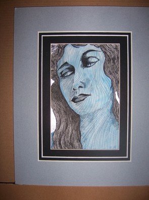 Seiglinda Welin: 'portrait', 2012 Pen Drawing, Portrait.            pen/ ink  with silver leaf,  comes double mounted 25 by 20 cms             ...