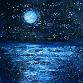 Anna Balashova: 'Without', 2012 Oil Painting, Expressionism. Artist Description:  Expressionism, sea, ocean, night, moon, freedom, stars, blue, waves, vacation  ...