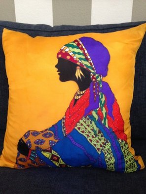 Sandi Carpenter: 'Sitting in Wait', 2015 Fiber, Abstract.   Hand painted silk throw pillow; additional fibers have been added to the silk for dimension.  ...