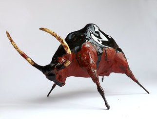 Simona Barreca: 'red bull 1', 2020 Ceramic Sculpture, Animals. Bull in ceramic, metal, gold- colored leaf and papier- mAC/chA(c).  Black crystal, acrylic and epoxy resin...